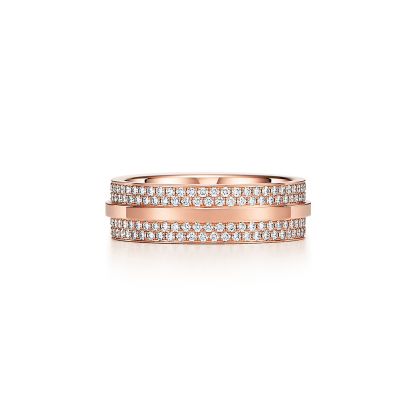T Wide Pave Diamond Ring in 18k Rose Gold
