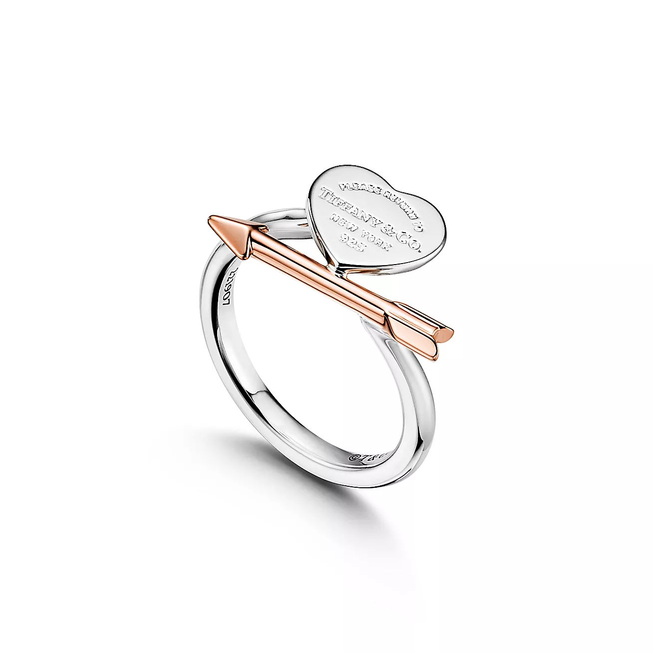 Return to 庐 Lovestruck Heart Tag Ring in Silver and Rose Gold