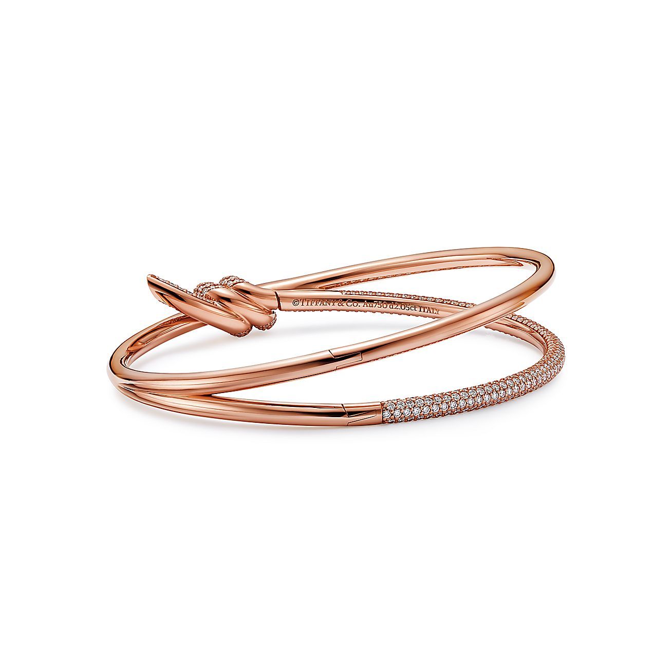 Knot Double Row Hinged Bangle in Rose Gold with Diamonds