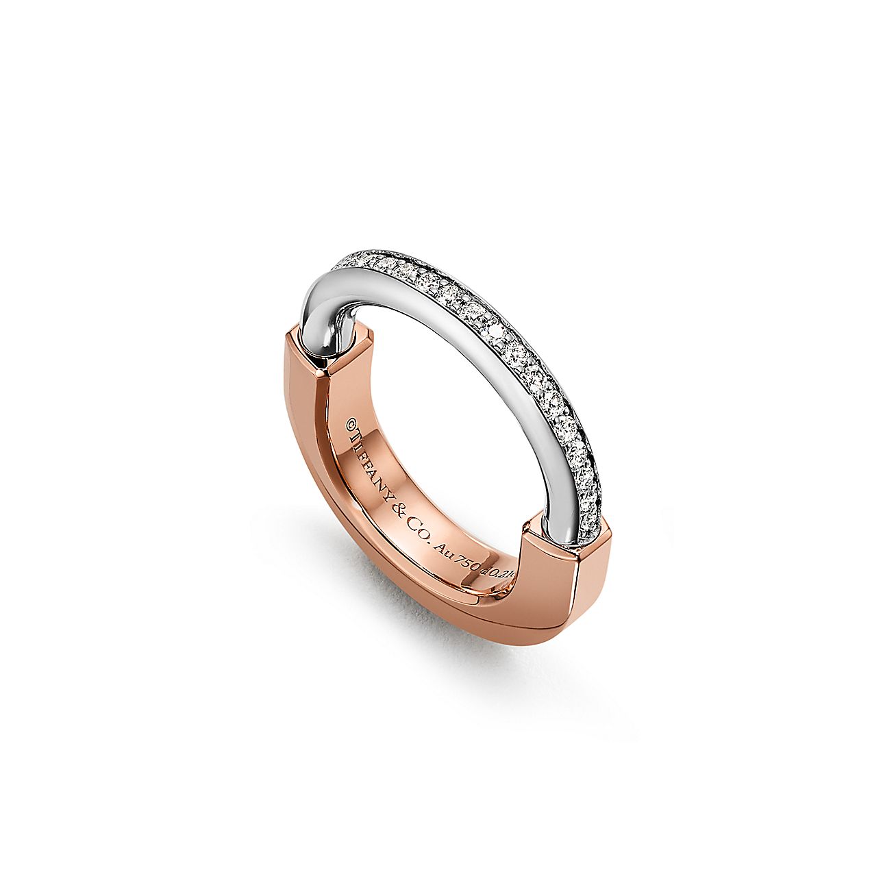 Lock Ring in Rose and White Gold with Diamonds
