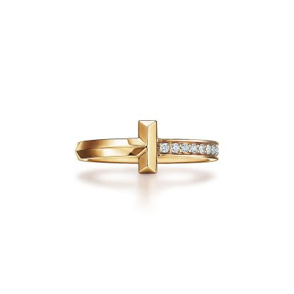 T T1 Ring in Yellow Gold with Diamonds, 2.5 mm Wide
