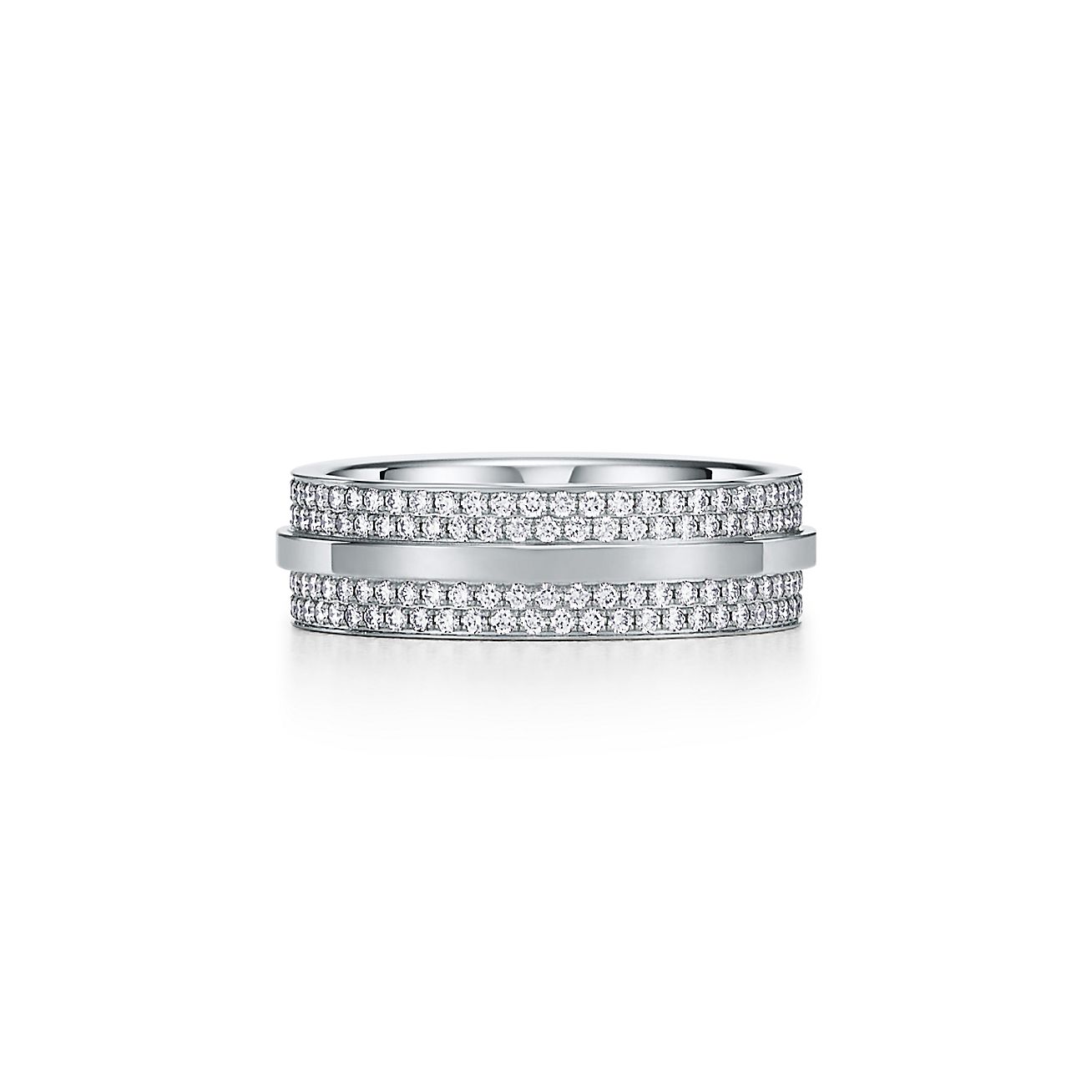 T Wide Pave Diamond Ring in 18k White Gold