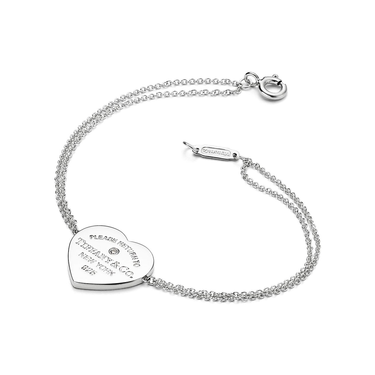 Return to 庐 Heart Double Chain Bracelet in Silver with a Diamond, Small
