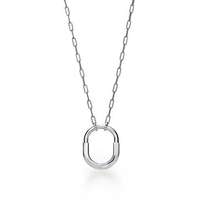 Lock Pendant in White Gold with Pave Diamonds, Medium