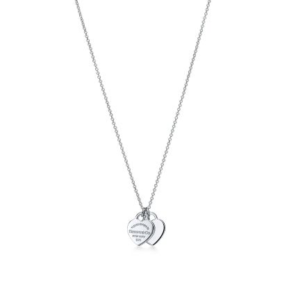 Return to 庐 Double Heart Tag Pendant in Silver, Mini