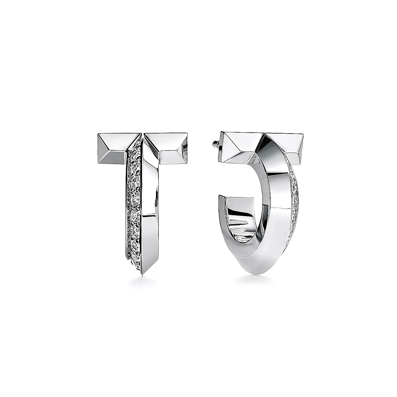 T T1 Hoop Earrings in White Gold with Diamonds