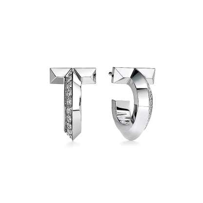 T T1 Hoop Earrings in White Gold with Diamonds