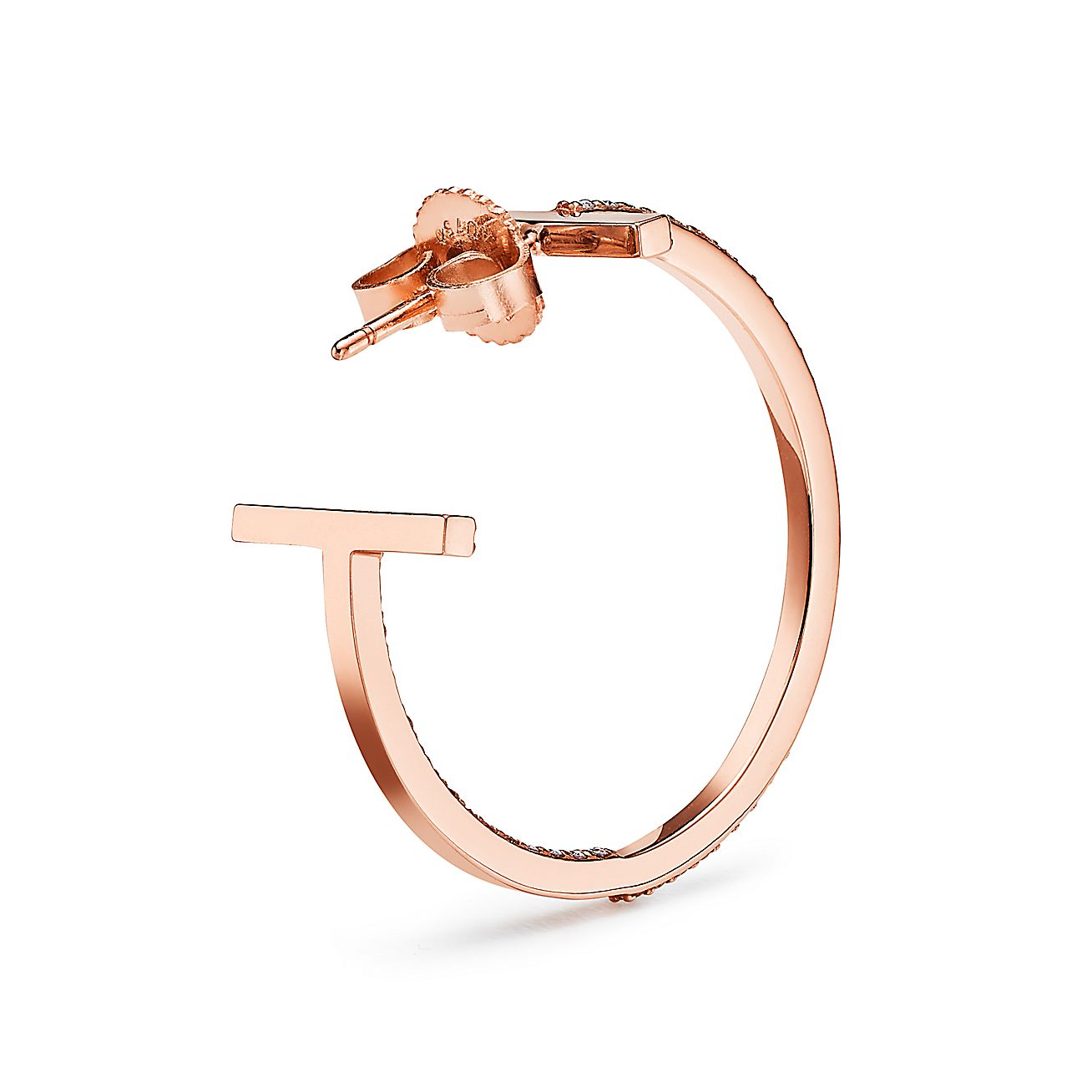 T Diamond Hoop Earrings in 18k Rose Gold