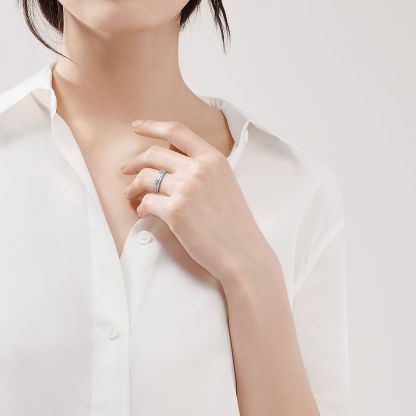 T Narrow Pave Diamond Ring in 18k White Gold