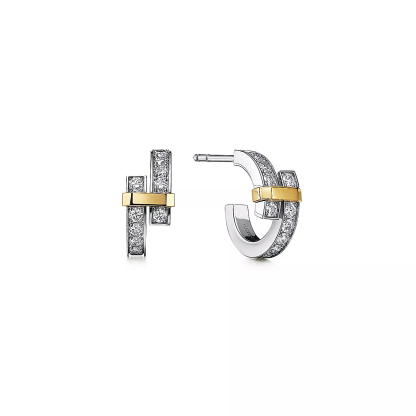Edge Hoop Earrings in Platinum and Yellow Gold with Diamonds