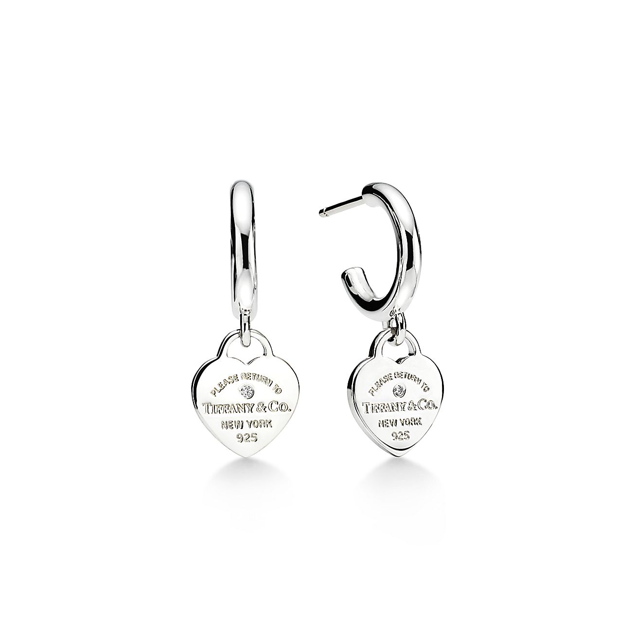 Return to 庐 Hoop Earrings in Sterling Silver with Diamonds, Mini