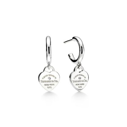 Return to 庐 Hoop Earrings in Sterling Silver with Diamonds, Mini