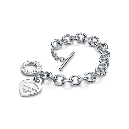Return to 庐 Blue Heart Tag Toggle Bracelet in Silver