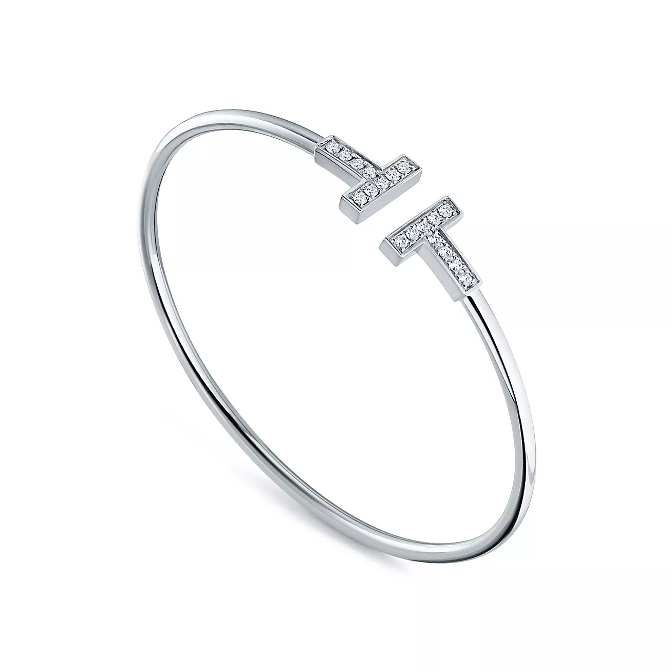 T Diamond Wire Bracelet in 18k White Gold
