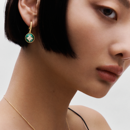 B Blossom Earrings, Yellow Gold, White Gold, Malachite And Diamonds