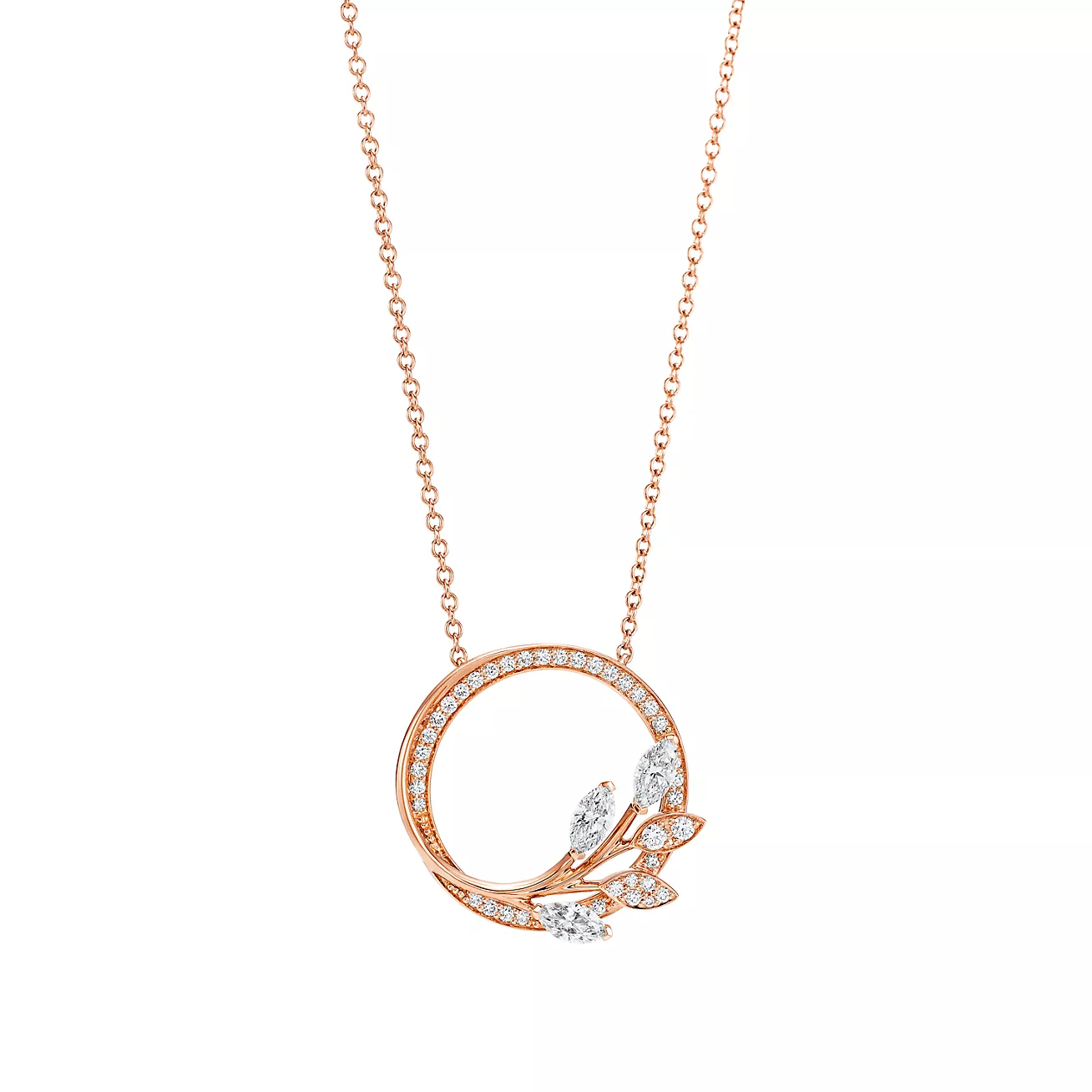 Victoria庐 Diamond Vine Circle Pendant in 18k Rose Gold