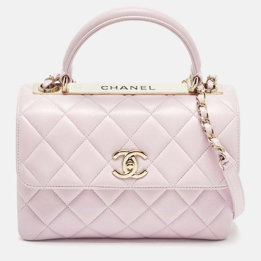Light Pink Quilted Leather Small Trendy CC Top Handle Bag