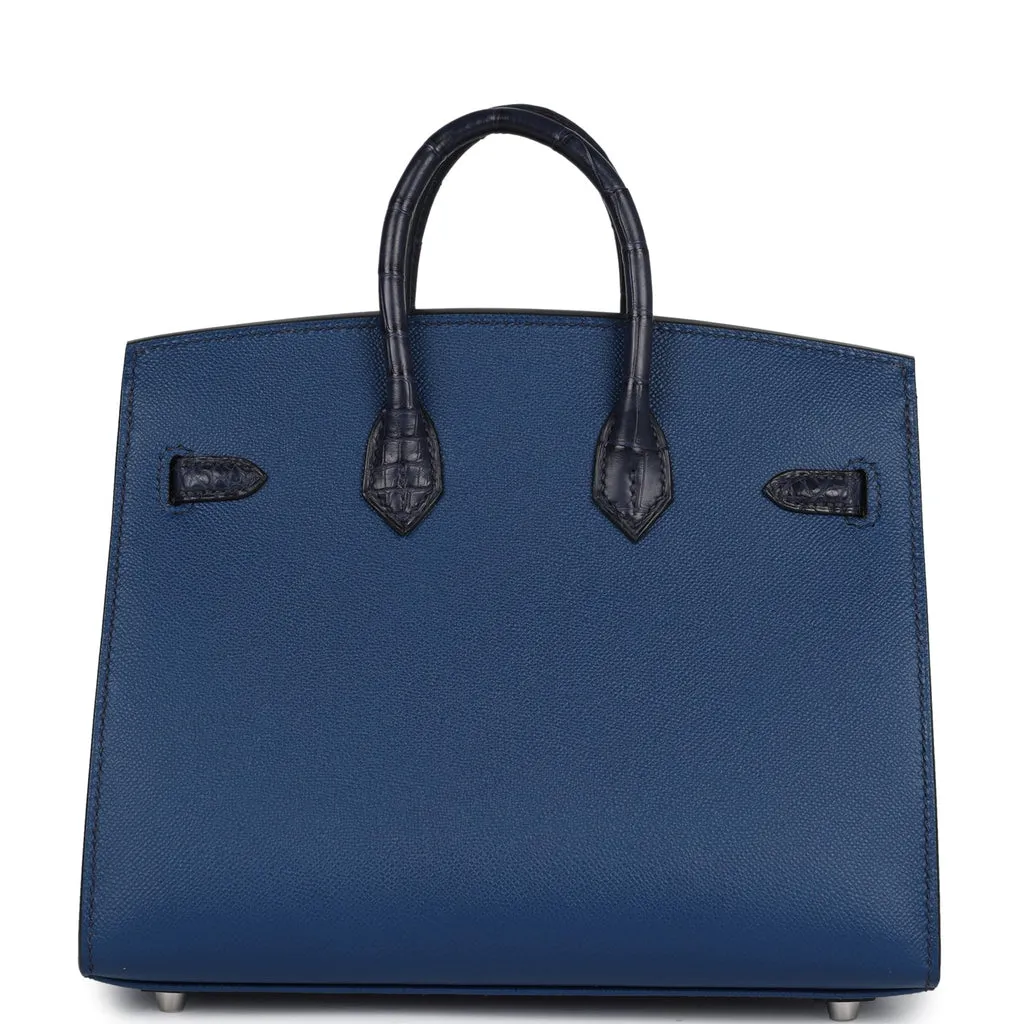 Hermes Night Sac Faubourg Birkin 20 Bleu Marine Matte Alligator Pallad