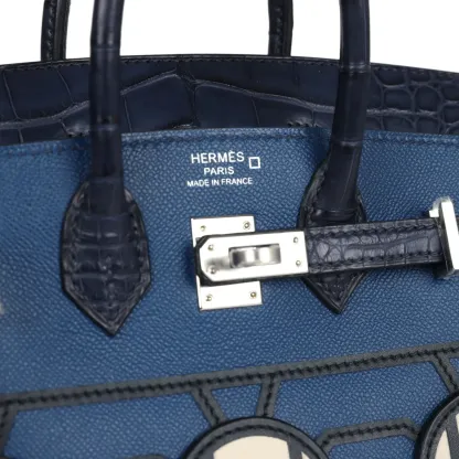 Hermes Night Sac Faubourg Birkin 20 Bleu Marine Matte Alligator Pallad