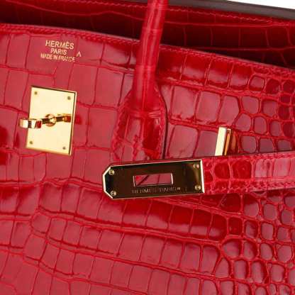 Birkin 35 Bag Braise Porosus Crocodile with Gold Hardware