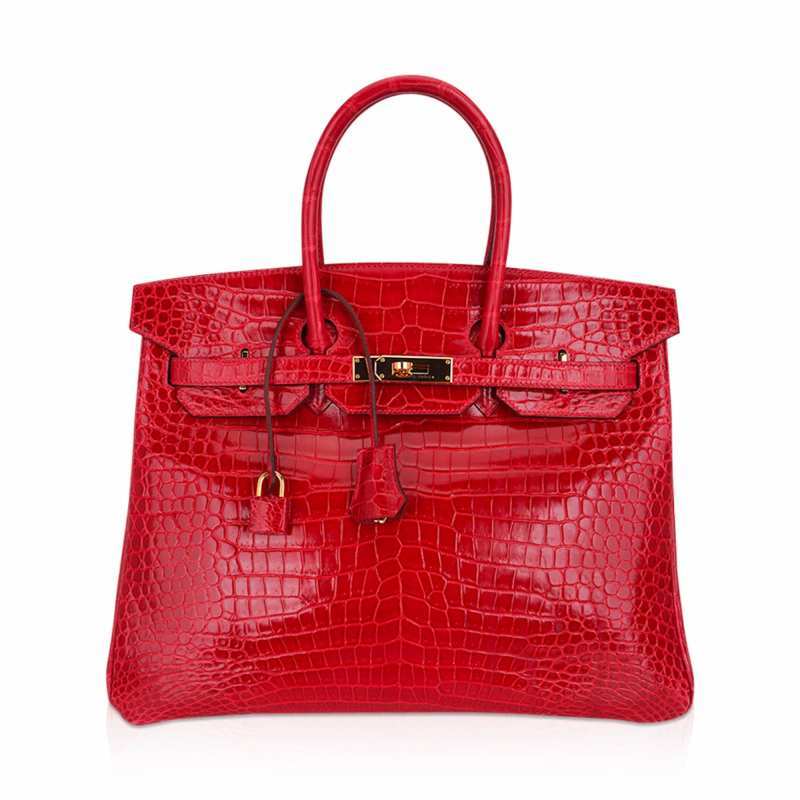 Birkin 35 Bag Braise Porosus Crocodile with Gold Hardware
