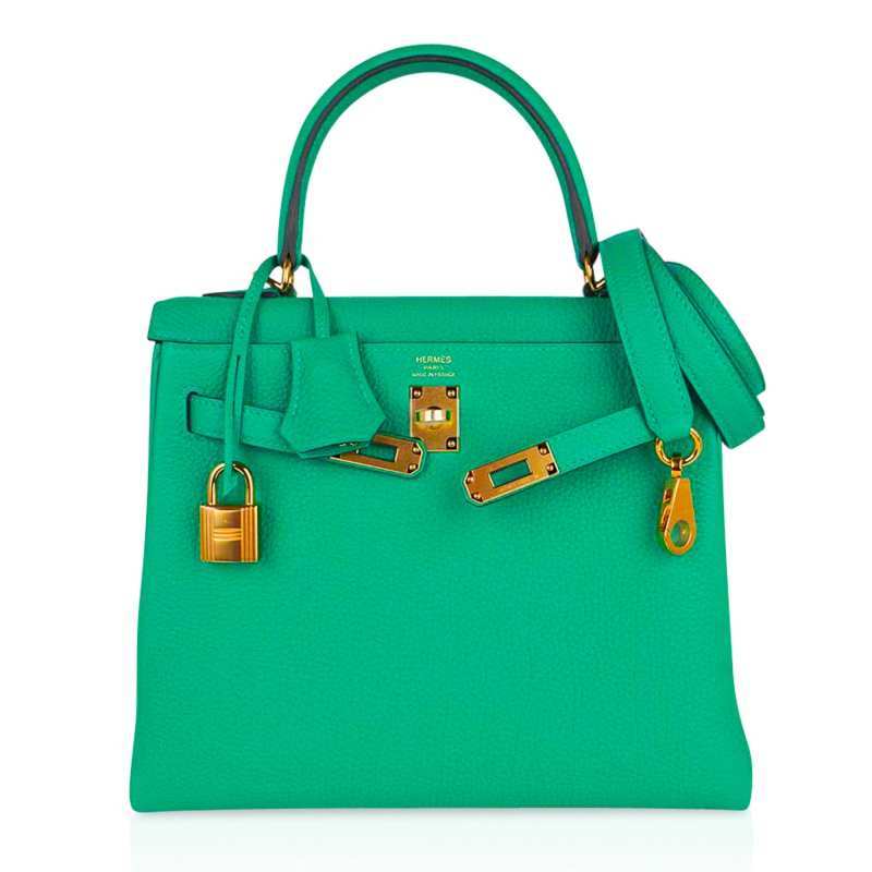 Kelly Retourne 25 Bag Menthe Togo Gold Hardware New w/Box