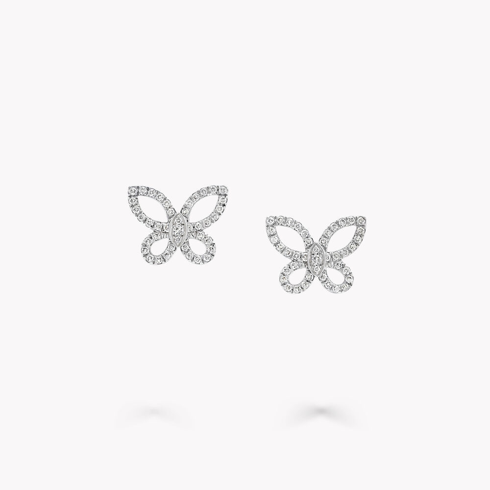 Mini Butterfly Silhouette Diamond Earrings WHITE GOLD