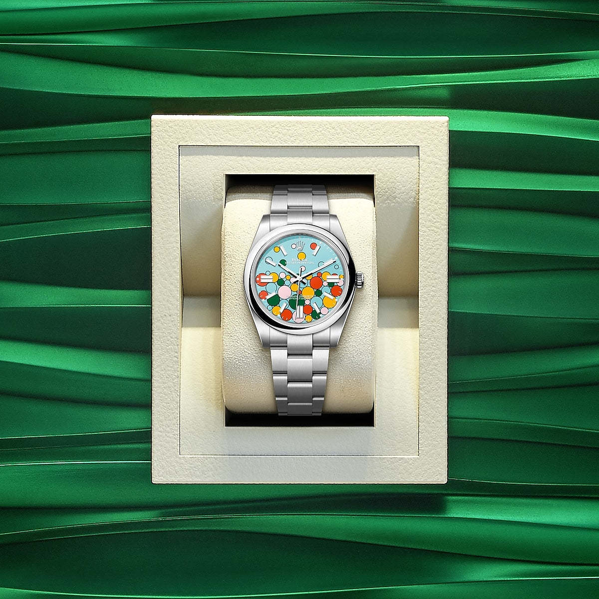 Oyster Perpetual 31, Turquoise blue, Celebration motif, Oystersteel, 31mm,  Ref# 277200-0010