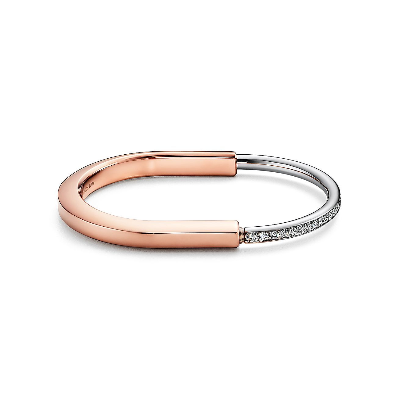 Lock Bangle in Rose and White Gold with Half Pavé Diamonds