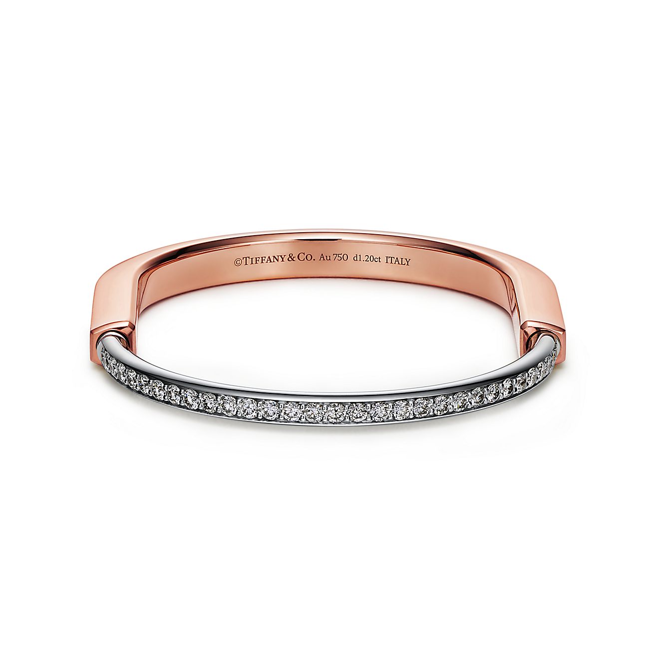 Lock Bangle in Rose and White Gold with Half Pavé Diamonds