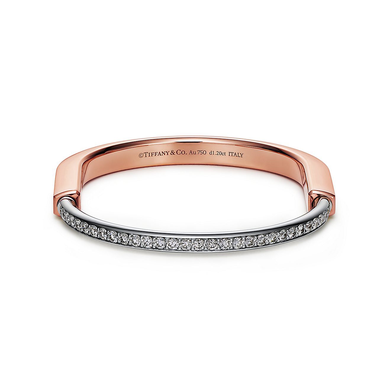 Lock Bangle in Rose and White Gold with Half Pavé Diamonds
