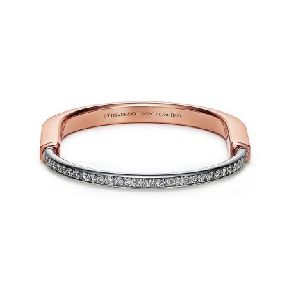 Lock Bangle in Rose and White Gold with Half Pavé Diamonds