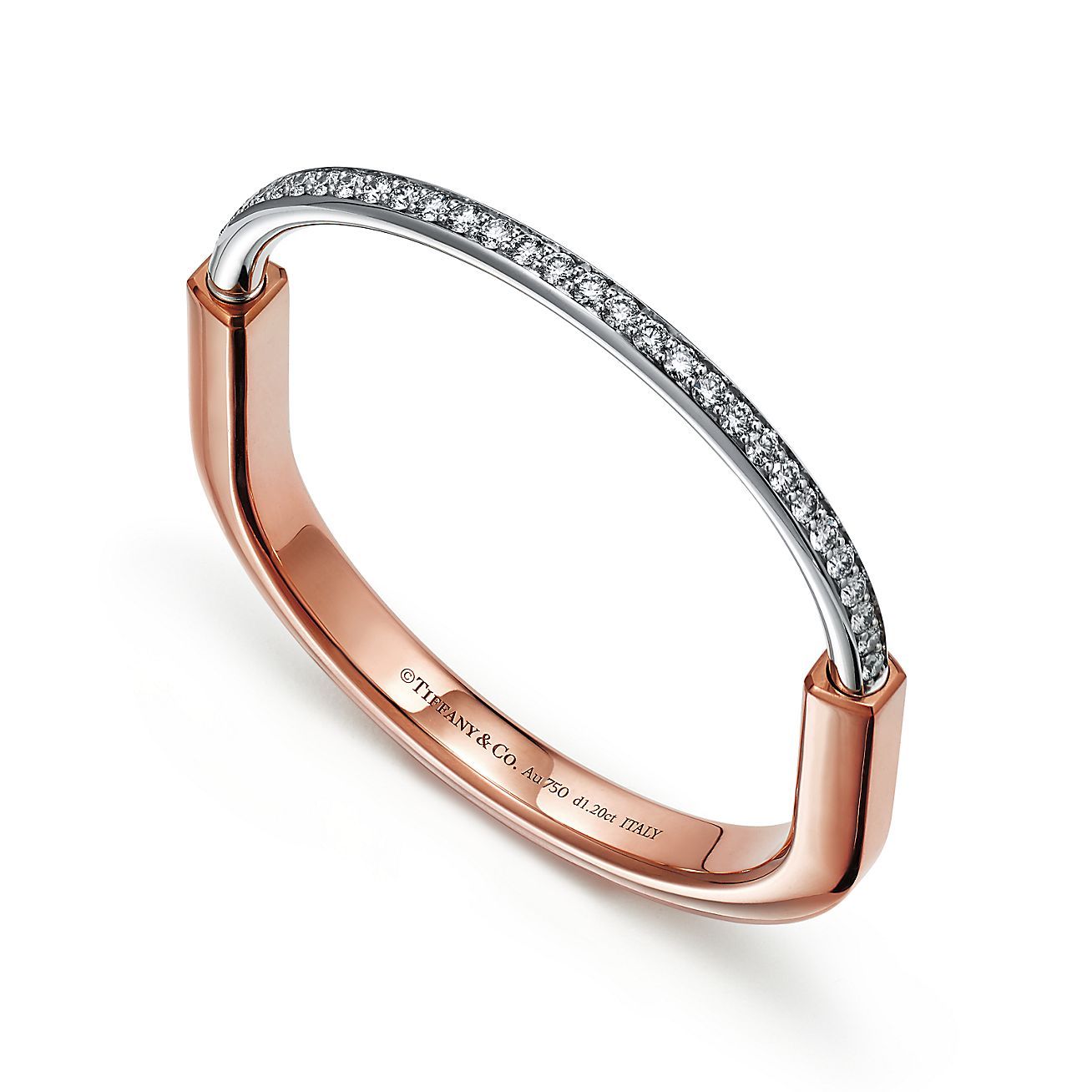 Lock Bangle in Rose and White Gold with Half Pavé Diamonds