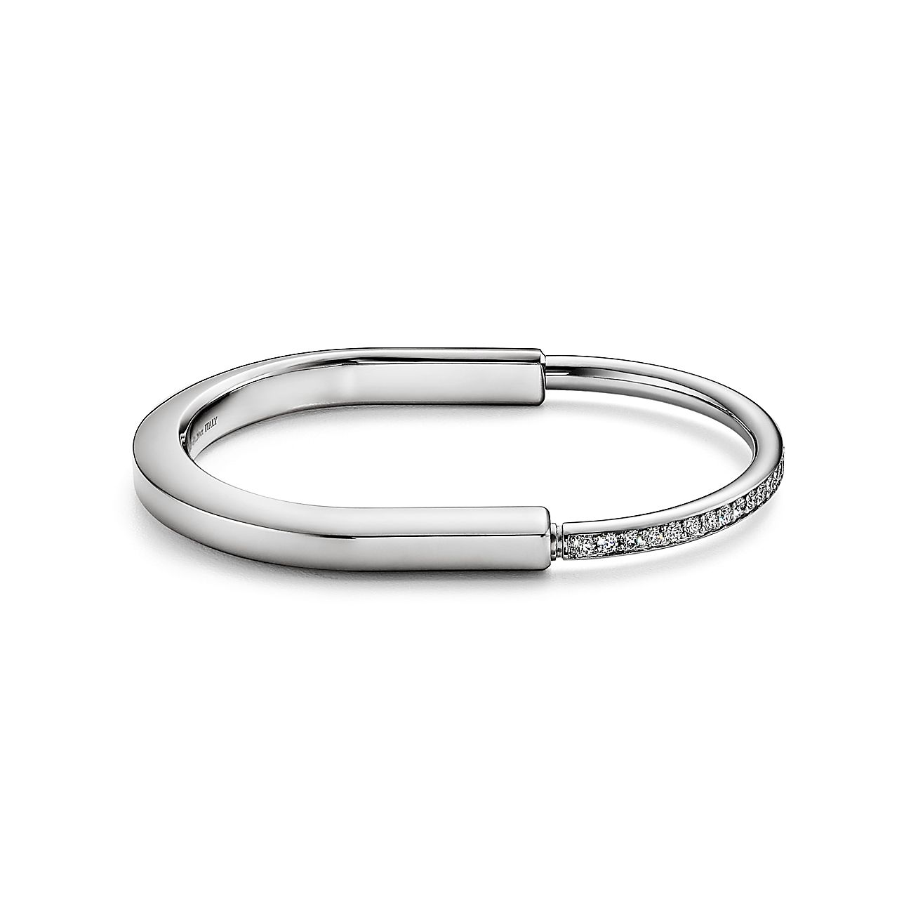 Lock Bangle in White Gold with Half Pavé Diamonds
