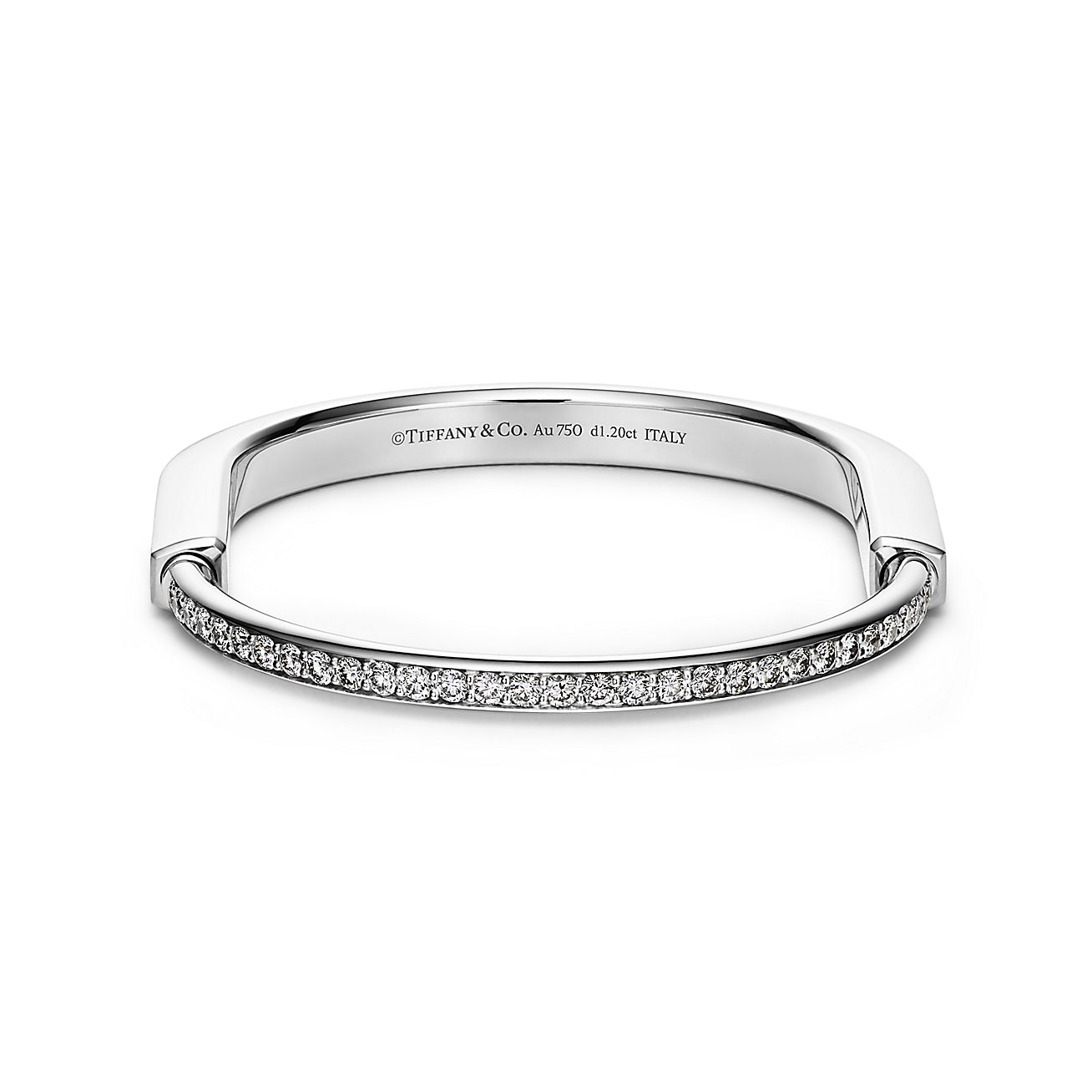 Lock Bangle in White Gold with Half Pavé Diamonds