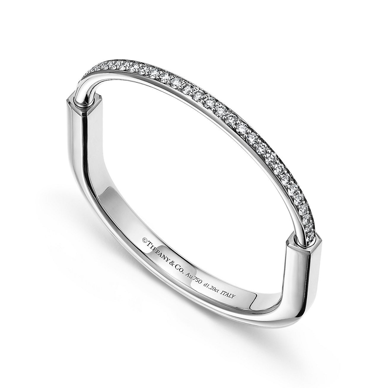 Lock Bangle in White Gold with Half Pavé Diamonds