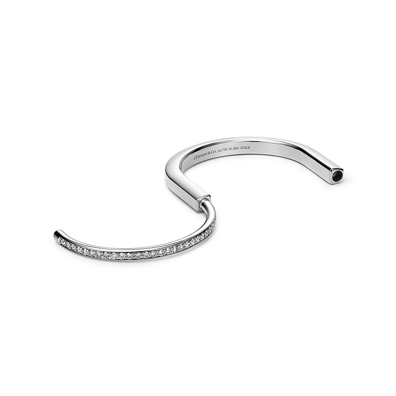 Lock Bangle in White Gold with Half Pavé Diamonds