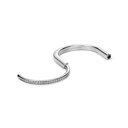 Lock Bangle in White Gold with Half Pavé Diamonds