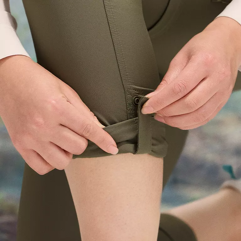 Close-up of the roll-up cuffs with secure tabs