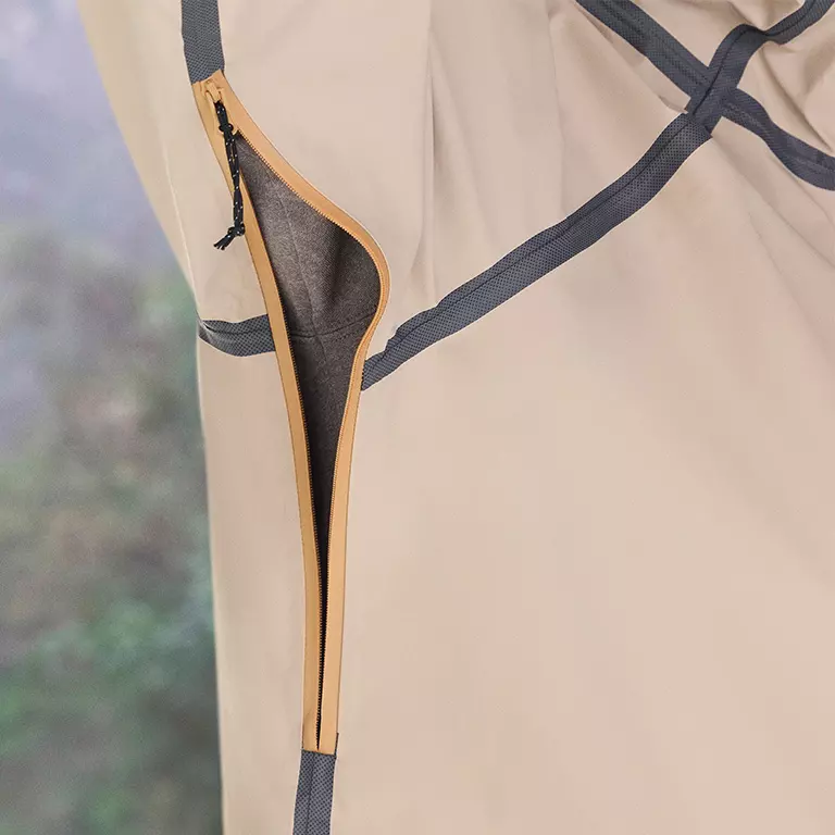 Close-up of the breathable arm vents