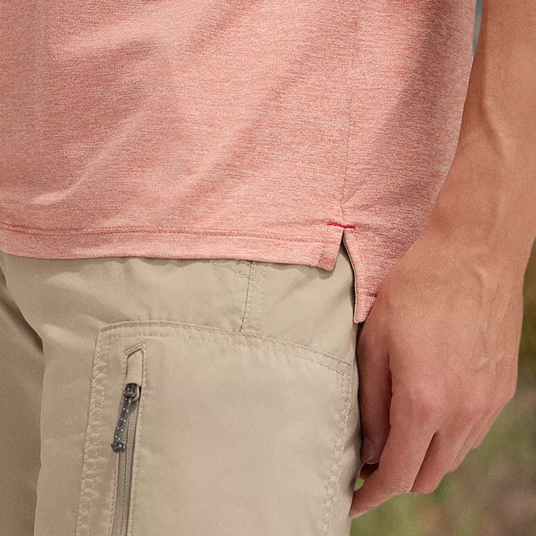 A close up of the button up collar