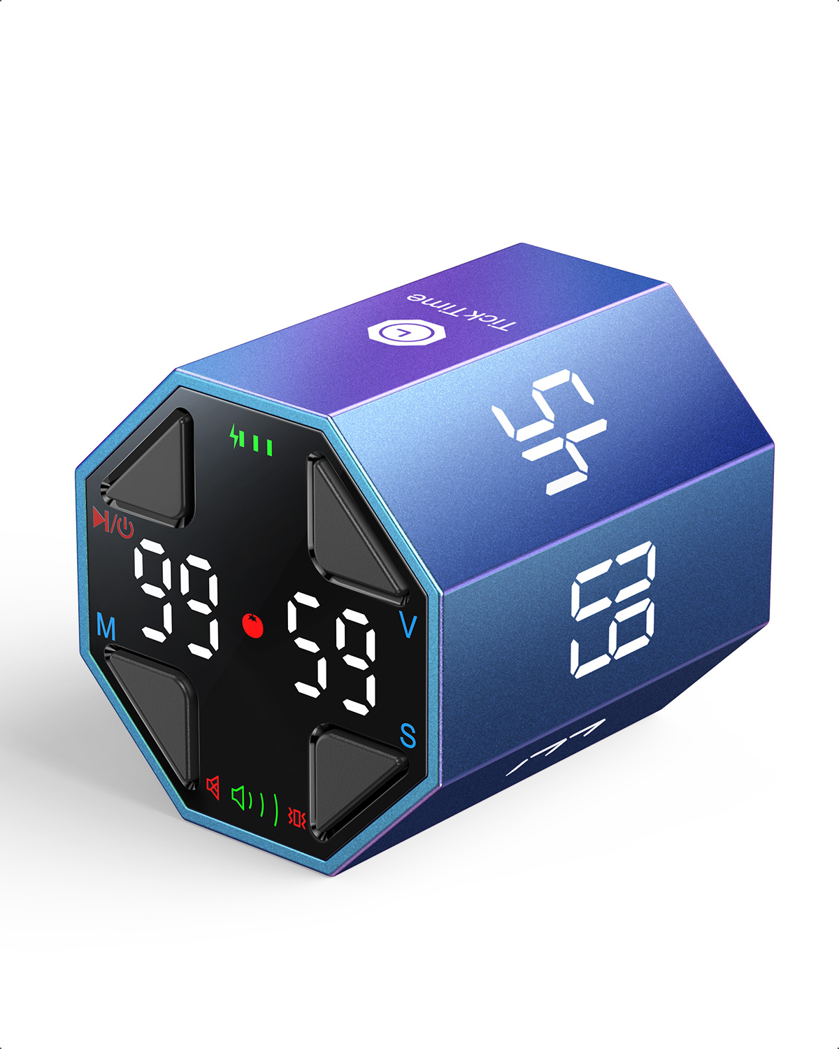Ticktime Pomodoro Timer, Productivity Timer, Typical & Customizable Pomodoro, Quick-Flip Countdown, 3/5/10/15/30/45/60Min Presets, Stopwatch, Rechargeable, Silent, Sound & Vibration, Magnetic, Blue