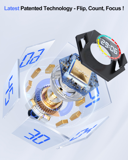 Ticktime Pomodoro Timer, Productivity Timer Cube, 5/15/25/30/45/60 Min Presets, Custom Countdown & Stopwatch 1s–99m59s, Sound/Vibration/Silent, Magnetic, Rechargeable, for ADHD Study Work, Black