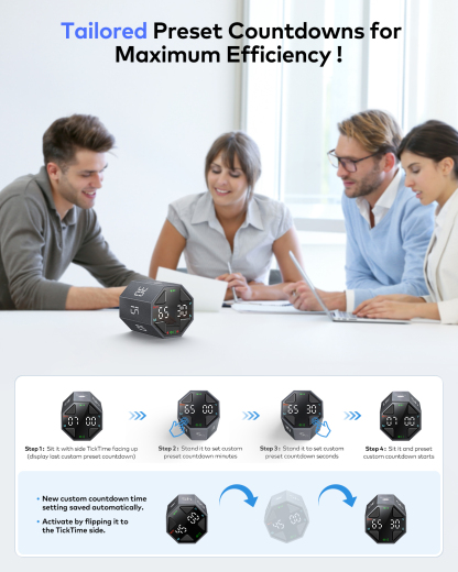 Ticktime Pomodoro Timer, Productivity Timer, Typical & Customizable Pomodoro, Quick-Flip Countdown, 3/5/10/15/30/45/60Min Presets, Stopwatch, Rechargeable, Silent, Sound & Vibration, Magnetic, Black