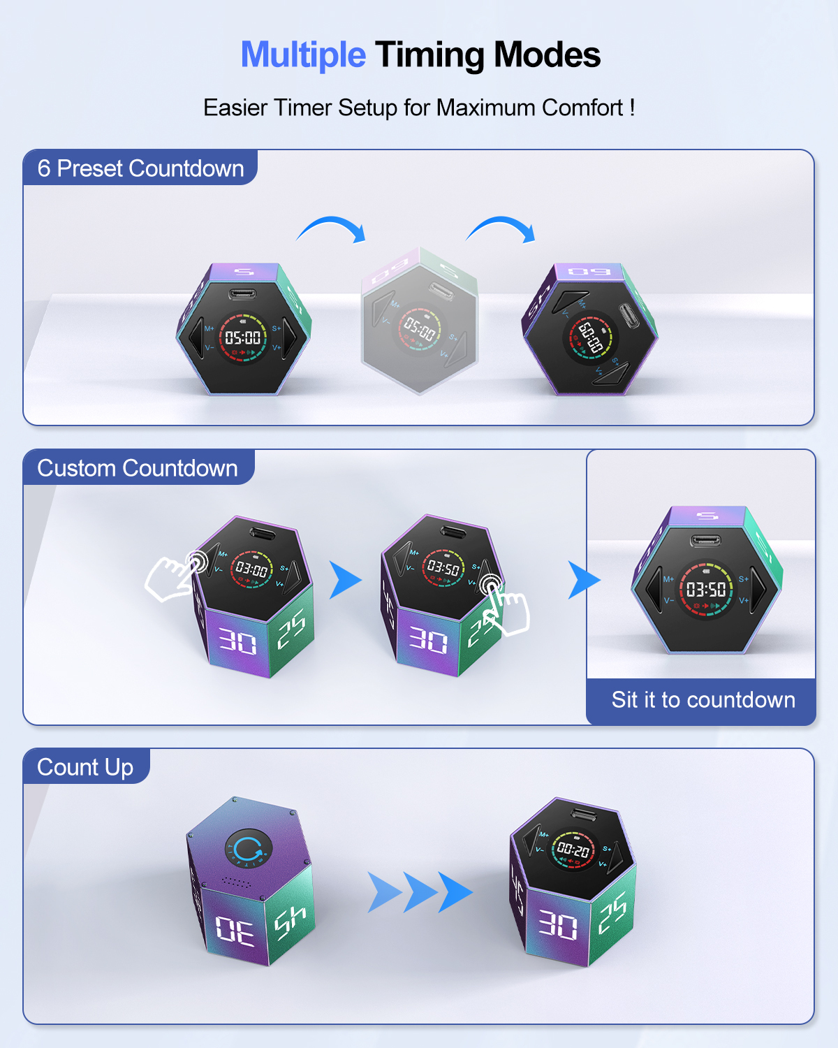 [Copy]Ticktime Pomodoro Timer, Productivity Timer Cube, 5/15/25/30/45/60 Min Presets, Custom Countdown & Stopwatch 1s–99m59s, Sound/Vibration/Silent, Magnetic, Rechargeable, for ADHD Study Work, Violet