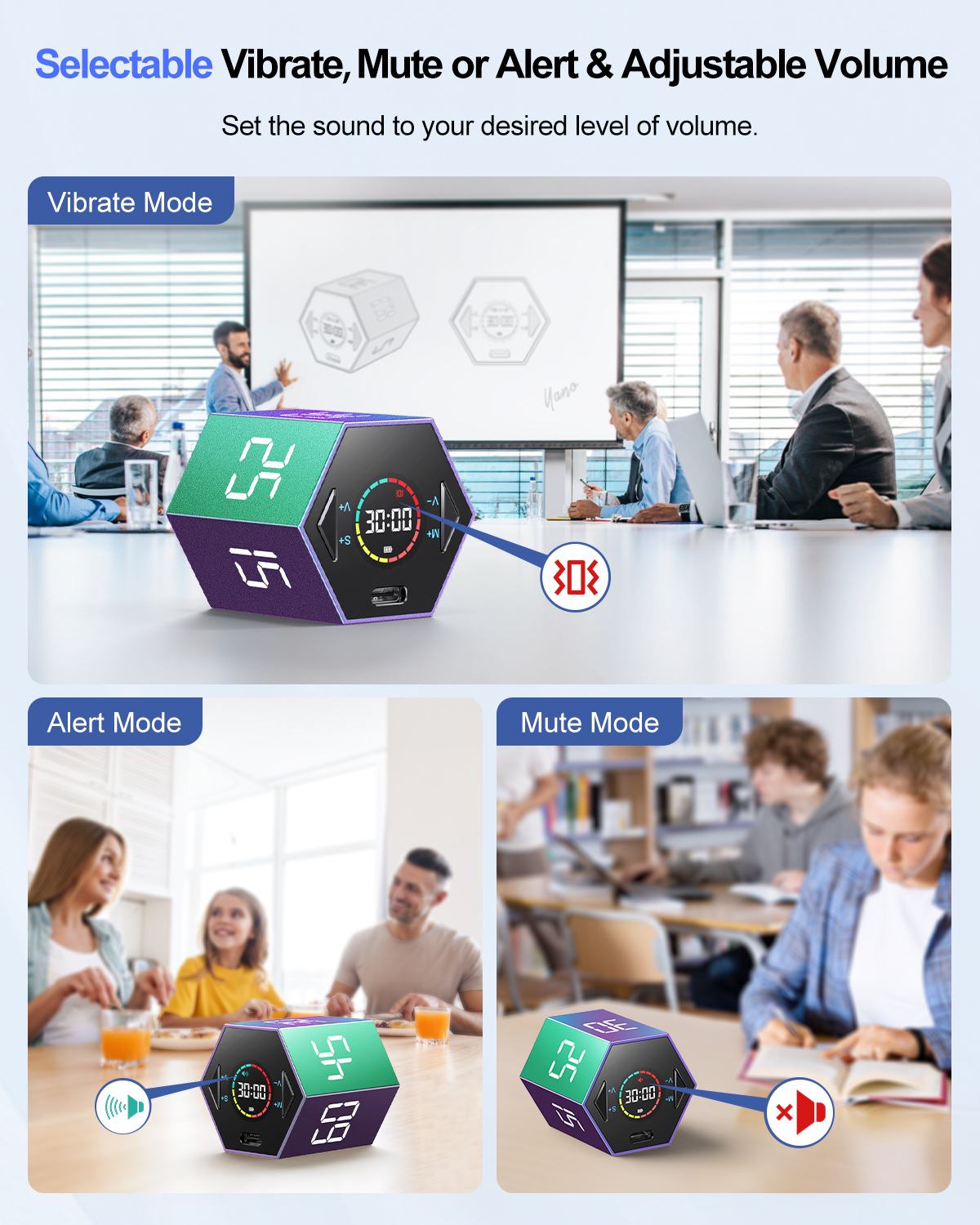 [Copy]Ticktime Pomodoro Timer, Productivity Timer Cube, 5/15/25/30/45/60 Min Presets, Custom Countdown & Stopwatch 1s–99m59s, Sound/Vibration/Silent, Magnetic, Rechargeable, for ADHD Study Work, Violet