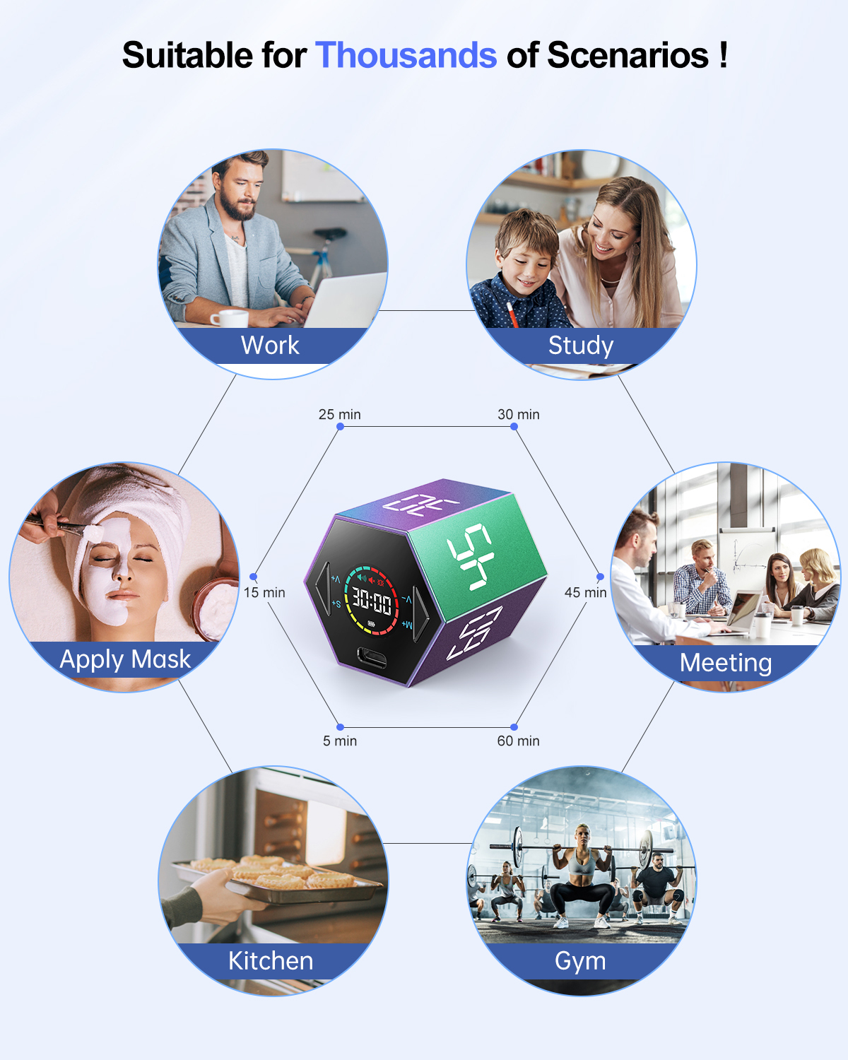 [Copy]Ticktime Pomodoro Timer, Productivity Timer Cube, 5/15/25/30/45/60 Min Presets, Custom Countdown & Stopwatch 1s–99m59s, Sound/Vibration/Silent, Magnetic, Rechargeable, for ADHD Study Work, Violet