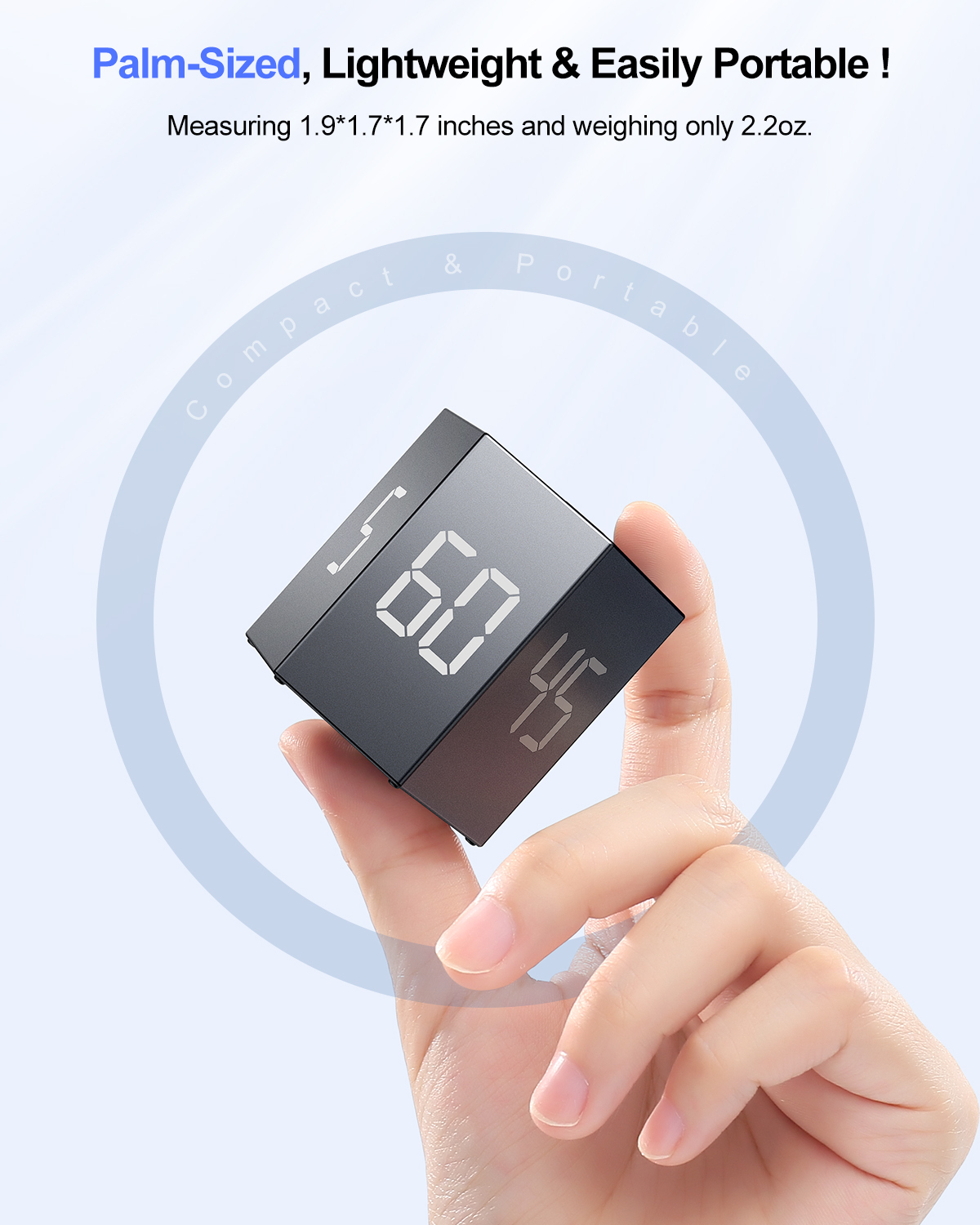 Ticktime Pomodoro Timer, Productivity Timer Cube, 5/15/25/30/45/60 Min Presets, Custom Countdown & Stopwatch 1s–99m59s, Sound/Vibration/Silent, Magnetic, Rechargeable, for ADHD Study Work, Black