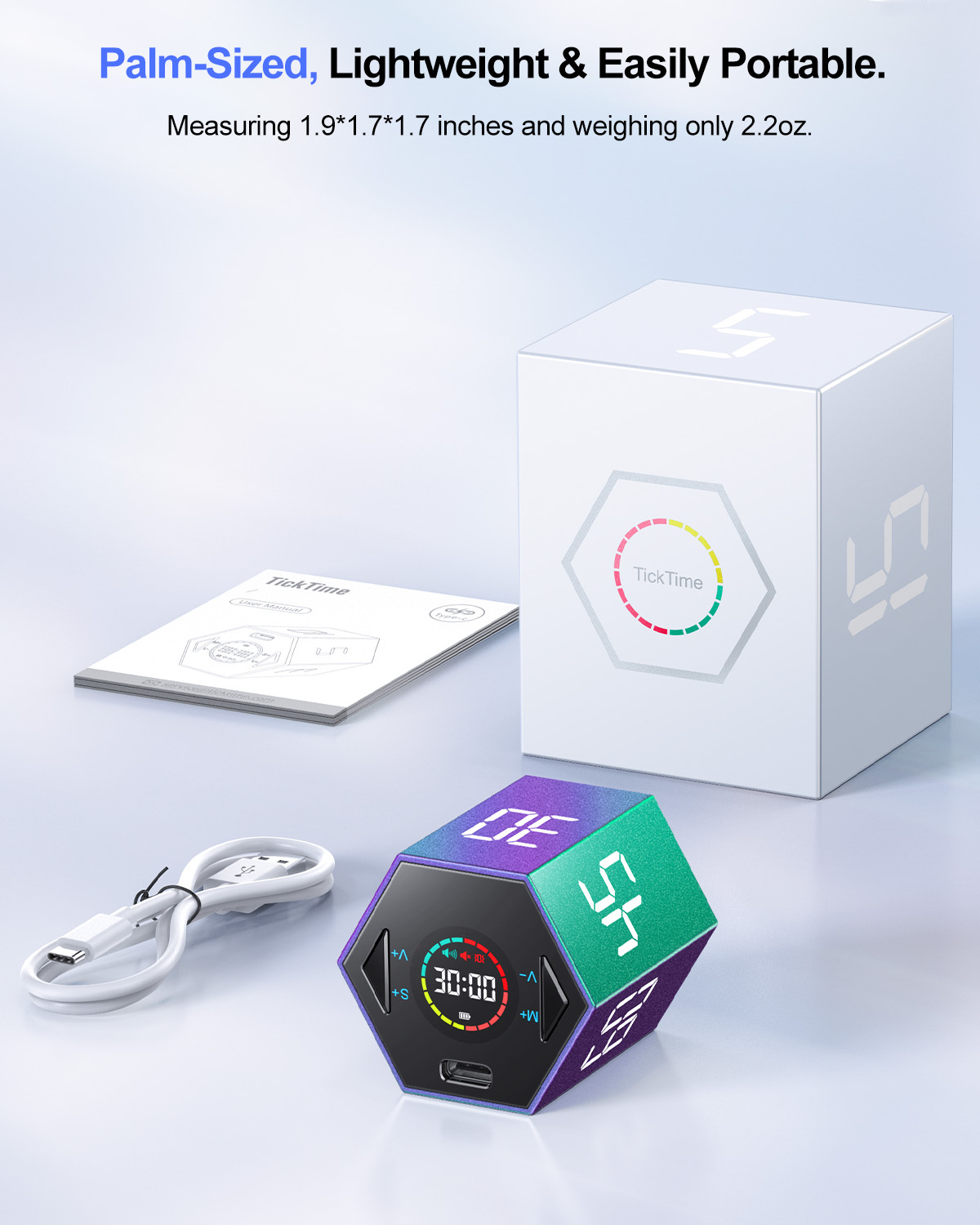 [Copy]Ticktime Pomodoro Timer, Productivity Timer Cube, 5/15/25/30/45/60 Min Presets, Custom Countdown & Stopwatch 1s–99m59s, Sound/Vibration/Silent, Magnetic, Rechargeable, for ADHD Study Work, Violet