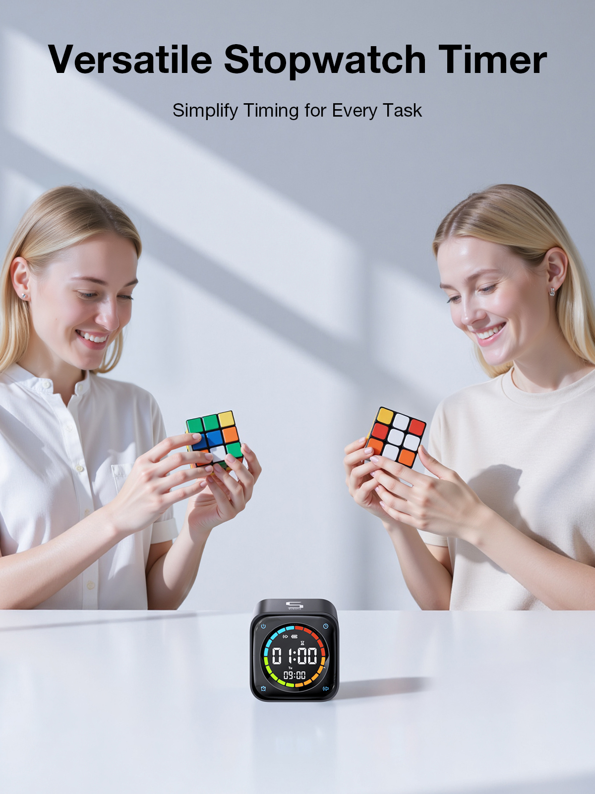 Ticktime TK3 Pomodoro Timer Cube, Productivity Timer, 5/10/30/60 Min Presets, Custom Countdown, Stopwatch & Clock, Triple Alarms, Silent/Vibration/Sound Alerts, Rechargeable for ADHD Study Work